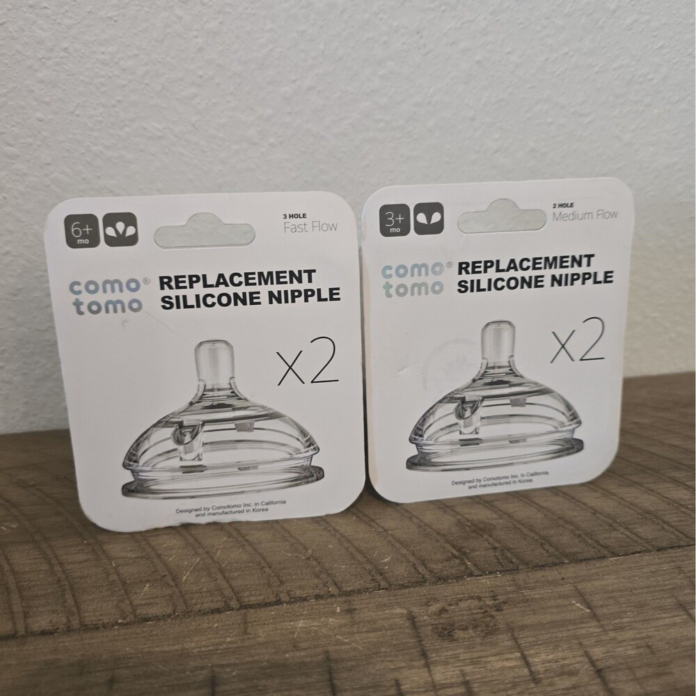New SEALED Como Tomo 4 Silicone Replacement Nipples 2 MEDIUM Flow & 2 FAST Flow